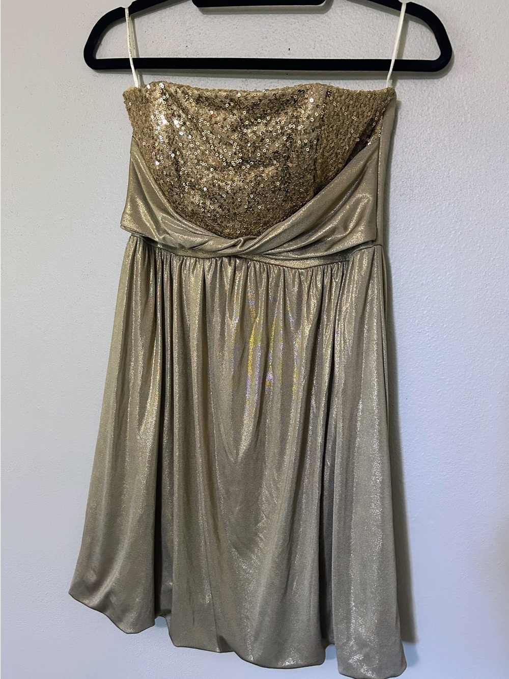 Homecoming Prom Vintage Strapless Gold Sequin Bubble Party Dress